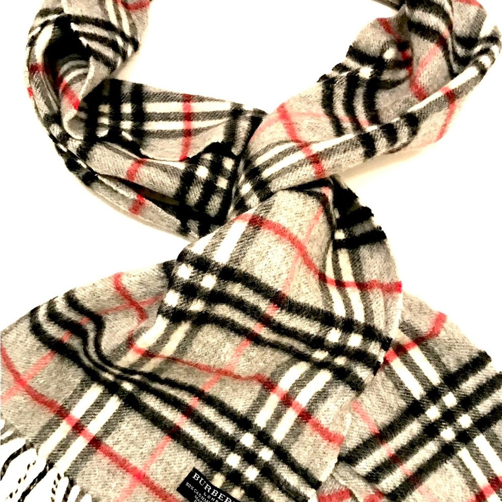 BURBERRY Cashmere Wool Scarf Gray Check MADE IN ENGLAND - Picture 2 of 7
